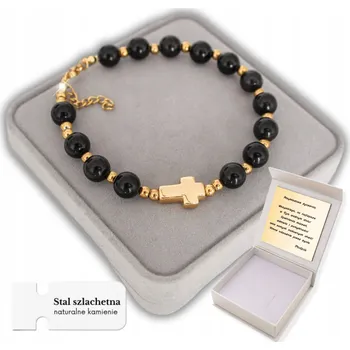 Náramek Zlatý Pánský Náramek Růženec s kameny Desítka na ruku s křížem