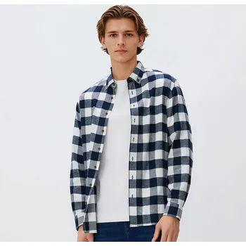 Reserved - Kostkovaná košile regular fit - tmavomodrá - 078DO-59P - 078DO-59P-S