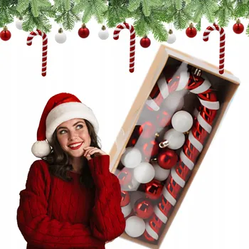 Vánoční dekorace Vánoční Baňky 3 cm 30 ks cukrové tyčinky 25 cm, sada nerozbitných ozdob