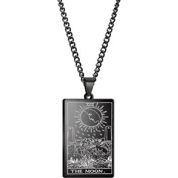 Náhrdelník DARK TAROT náhrdelník z nerez oceli / černý - THE MOON / MĚSÍC