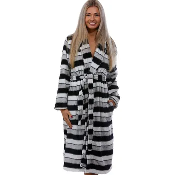 Dámský župan Dámský župan huňatý extra teplý pruhovaný šedý bílý černý 1Z1652 šedá s