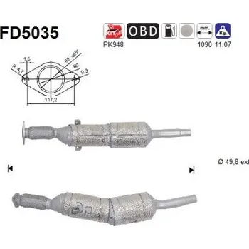 Filtr pevných částic Filtr sazových částic, výfukový systém AS FD5035