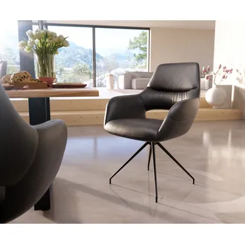 Jídelní židle DELIFE Jídelní židle Yago-Flex s područkami pravá kůže černá křížová podnož zúžená černá taštičkové pružiny