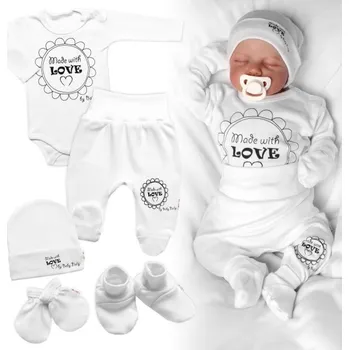 Kojenecká souprava Slevadoma Soupravička do porodnice 5D Made with love bílá vel. 50 | VÝPRODEJ