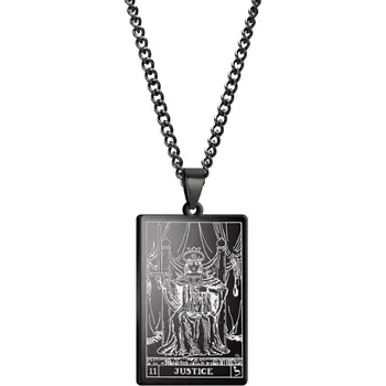 Náhrdelník DARK TAROT náhrdelník z nerez oceli / černý - JUSTICE / SPRAVEDLNOST