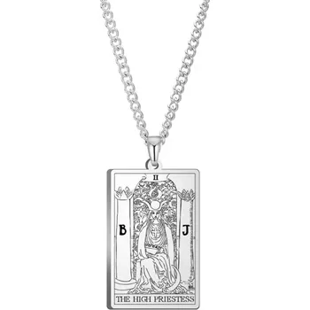 Náhrdelník DARK TAROT náhrdelník z nerez oceli / THE HIGH PRIESTESS / VELEKNĚŽKA Barva: Stříbrná