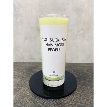 Svíčka IRONIC CANDLES - sójová svíčka - YOU SUCK LESS Velikost svíčky / Size: Malá / Small, Barva a vůně / Color and scent: Neon žlutá - LITSEA CUBEBA (citrusová)
