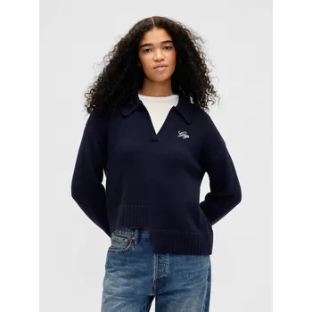 Dámská móda GAP asymetrický vlněný svetr GAP modrá | bílá 3483013