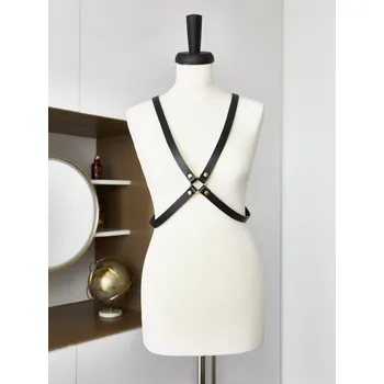 Postroj pro psa Zrzáky kožený harness / postroj - TRIVIA / černý se zlatým kováním Velikost: M