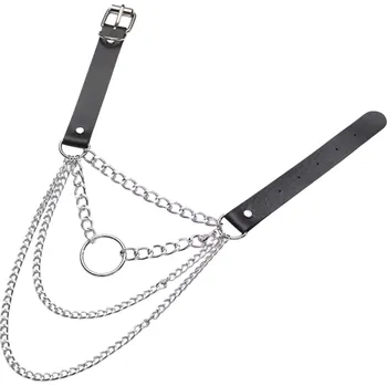 Náhrdelník DARK CHOKER / náhrdelník - černý se stříbrnými dlouhými řetízky