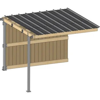 Prodloužení dřevěného přístřešku pro koně La GÉE 3 x 3 m šikmá střecha plechová krytina