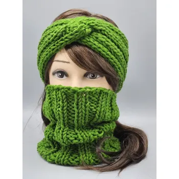 Nákrčník Ručně pletený nákrčník maxi zelený větší - roztáhnutí max. na 70 cm kvůli přetažení přes hlavu