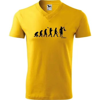 Pánské tričko DOBRÝ TRIKO Pánské V tričko s potiskem Evoluce rybáře Velikost: S, Barva: Žlutá