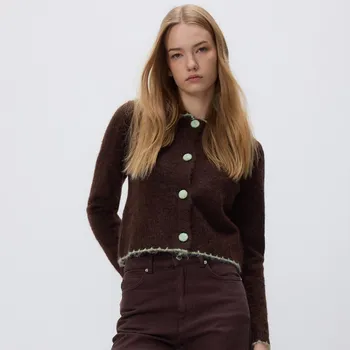 Dámský svetr Reserved - Kardigan s límečkem - hnědá - 449HH-88X - 449HH-88X-L