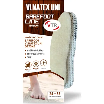 Vložka do bot VTR barefoot vložky do bot vlněné – Vlnatex Uni Junior 24-35 Velikost: 24-35