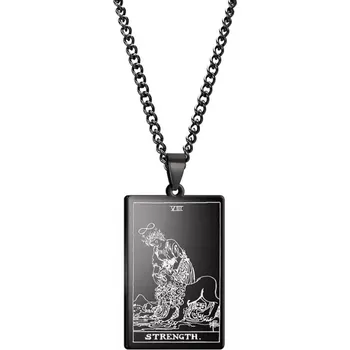 Náhrdelník DARK TAROT náhrdelník z nerez oceli / černý - STRENGHT / síla