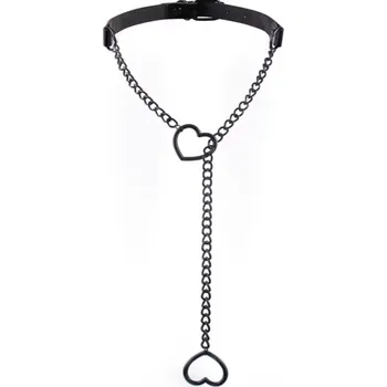 Náhrdelník DARK CHOKER / náhrdelník - černý dlouhým řetízkem se srdíčkem ALL BLACK