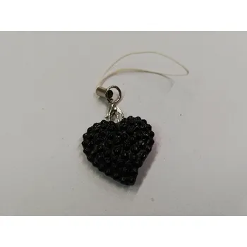 Fimo přívěsek na mobil - srdce 2cm - černé