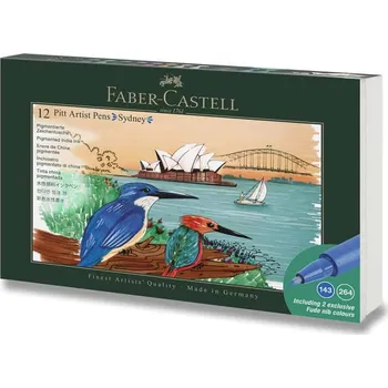 Faber-Castell Pitt Artist Pen Sydney – sada 12 popisovačů | brush pen, hrot B/FM/S, pigmentový inkoust, pH neutrální, UV odolné, voděodolné, skicování, ilustrace