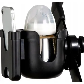 Kočárek Držák na kočárek 2v1 na kelímek, láhev a telefon - černý