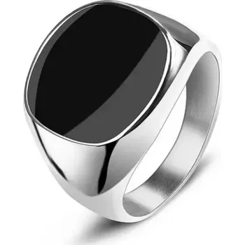 Prsten Stříbrný prsten z nerez oceli s černou plochou - BLACK SPOT lesklý Velikost: velikost 64 / 11