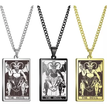 Náhrdelník DARK TAROT náhrdelník z nerez oceli / černý - THE DEVIL / ĎÁBEL