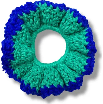 CARAMBOL TEXTURES háčkovaná scrunchie gumička - ELECTRIC BLUE / GREEN
