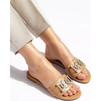 Dámské žabky Zajímavé hnědé nazouváky dámské bez podpatku 37