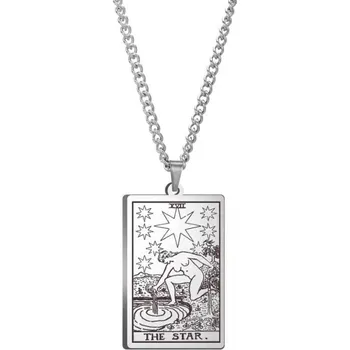 Náhrdelník DARK TAROT náhrdelník z nerez oceli / stříbrný - THE STAR / HVĚZDA