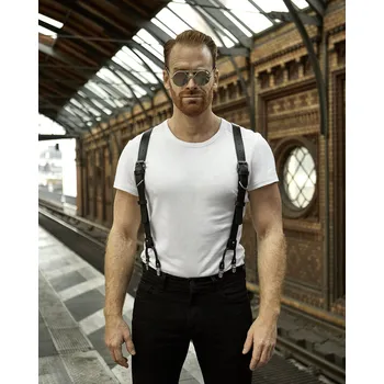 Kšandy Chlapáky - pánské kožené kšandy - černé