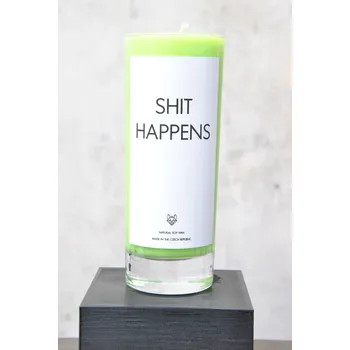 Svíčka IRONIC CANDLES - sójová svíčka/ SHIT HAPPENS / fresh laudry Velikost svíčky / Size: Malá / Small, Barva a vůně / Color and scent: Neon žlutá - LITSEA CUBEBA (citrusová)