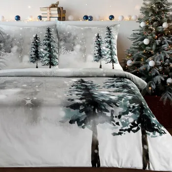 Povlečení Vánoční povlečení 160x200 cm saténová bavlna, jasnosivé a bílé