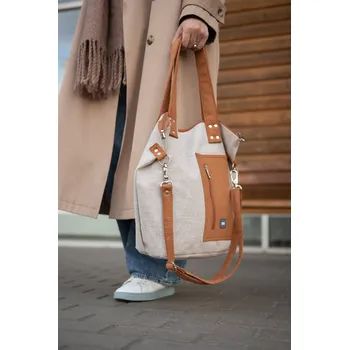 Kabelka Střední kabelka MANA MANA Šedá světlá/Hnědá s kapsičkou na mobil