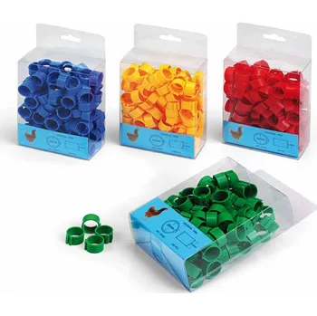 Značení hospodářského zvířete Zámkové kroužky na slepice a kachny 16 mm zelené 5 ks, červené 5 ks, modré 5 ks, žluté 5ks