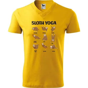 Pánské tričko DOBRÝ TRIKO Pánské V tričko s potiskem Sloth yoga Velikost: 2XL, Barva: Žlutá
