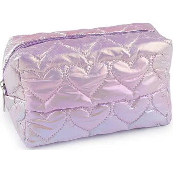Kabelka Kosmetická taška / pouzdro prošívané, srdce 18x11 cm holografické - 2 fialová nejsvětlejší