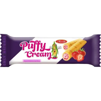 Puffy Cream Kukuřičné trubičky jahodové 18g