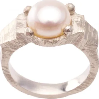 Prsten NOIR ŠPERKY stříbrný vroubkovaný prsten s velkou perlou Velikost: velikost 51 /6