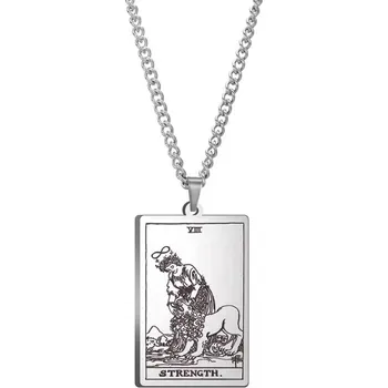 Náhrdelník DARK TAROT náhrdelník z nerez oceli / stříbrný - STRENGHT / síla
