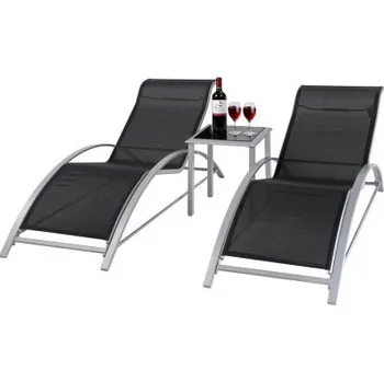 Zahradní lehátko Zahradní lehátka a hliníkový stůl, 2 kusy, černé - B GIARDINO