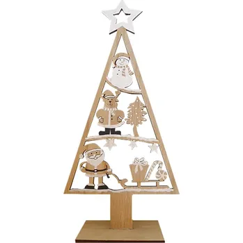 Vánoční dekorace Anděl Přerov Strom s dekoracemi dřevěný na postavení 16 x 34 x 6 cm, hnědý