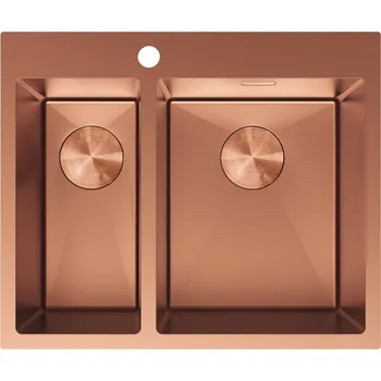 Nerezový dřez Ocelový dřez Mexen Flexo, 1,5 dřezu, 610 x 510 mm, měď - 6446611500-65