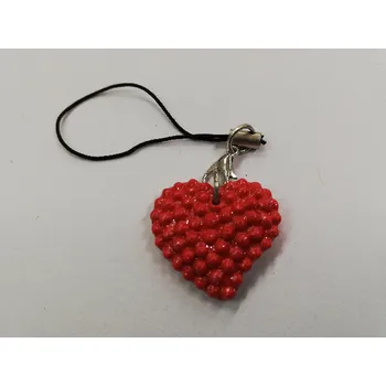 Fimo přívěsek na mobil - srdce 2cm - červené s glitry