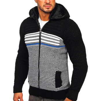 Pánský svetr Černý pánský silný svetr na zip s kapucí bunda Bolf 2048 - 2XL