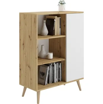 Knihovna Regál vitrína Fondi dřevěné nohy Dub artisan bílý