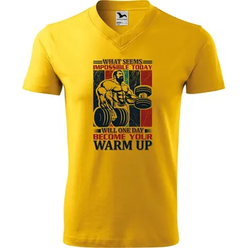 Pánské tričko DOBRÝ TRIKO Pánské V tričko s potiskem Warm UP Velikost: 2XL, Barva: Žlutá