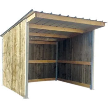 Dřevěný přístřešek pro koně La GÉE 4 x 4 m šikmá střecha plechová krytina přesah 80 cm