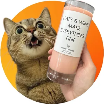 Svíčka IRONIC CANDLES - sójová svíčka CATS and WINE MAKE EVERYTHING FINE Velikost svíčky / Size: Střední / Medium, Barva a vůně / Color and scent: Neon žlutá - LITSEA CUBEBA (citrusová)