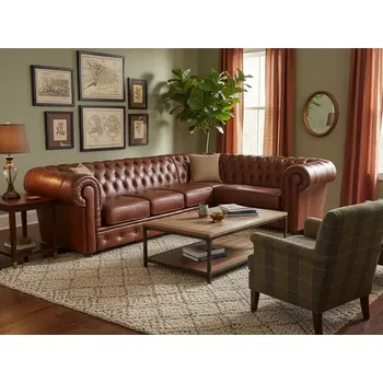 Sedací souprava ASKONT Chesterfield Windsor Kožená sedačka rohová Puncovaná / bez puncování