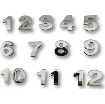 Číslice stříbrné hladké samolepící 20mm varianta: Kompet 15 čísel